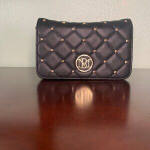 Black Vegan Leather Tuft Clutch Bag w Shoulder Strap